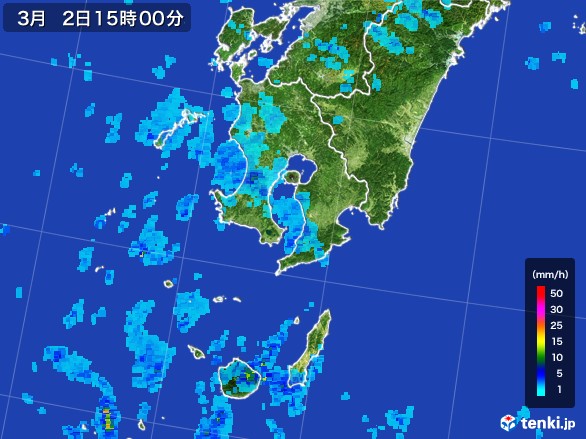 鹿児島県の雨雲レーダー(2017年03月02日)