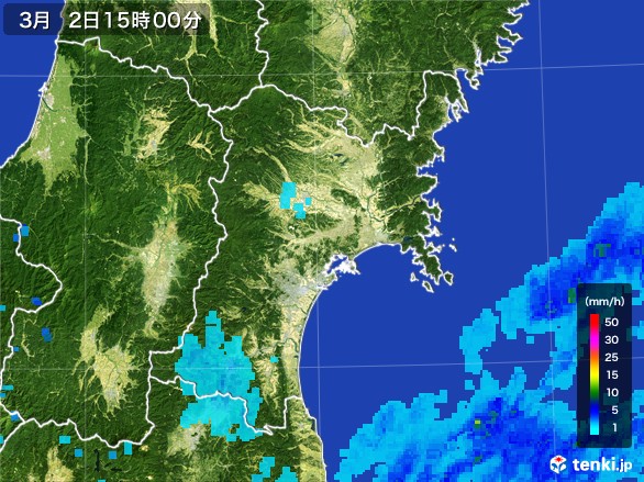 宮城県の雨雲レーダー(2017年03月02日)