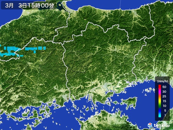 岡山県の雨雲レーダー(2017年03月03日)