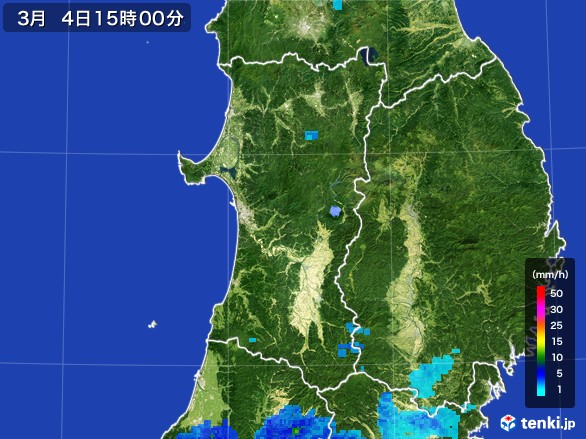 秋田県の雨雲レーダー(2017年03月04日)