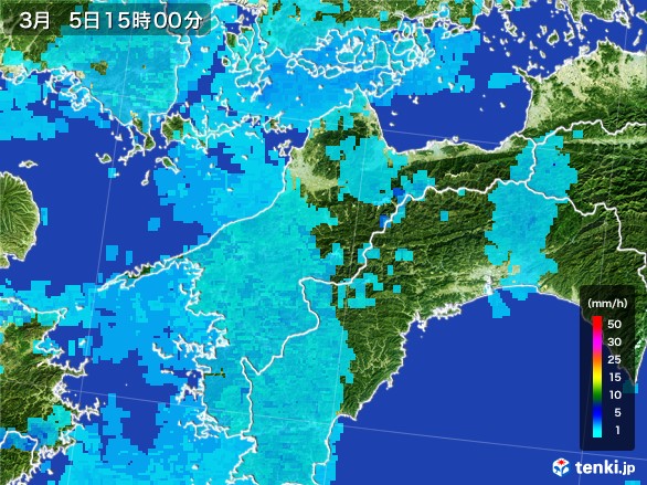 愛媛県の雨雲レーダー(2017年03月05日)