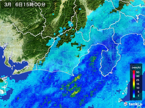 静岡県の雨雲レーダー(2017年03月06日)