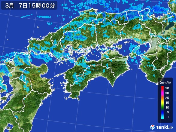 四国地方の雨雲レーダー(2017年03月07日)