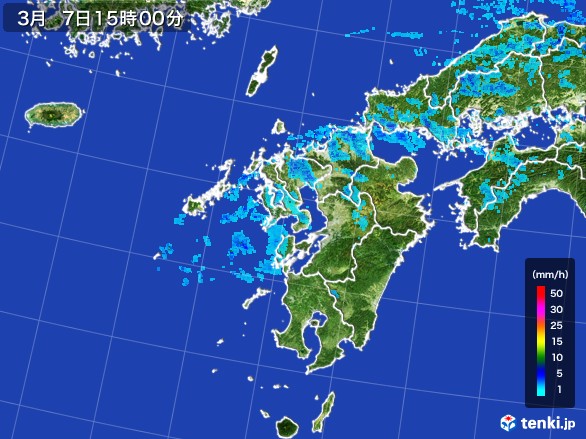九州地方の雨雲レーダー(2017年03月07日)