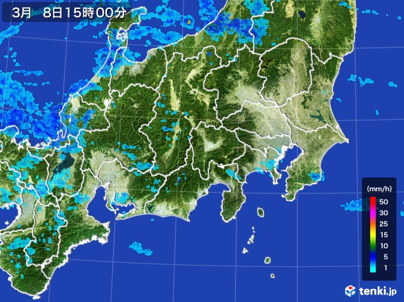 関東・甲信地方の雨雲レーダー(2017年03月08日)