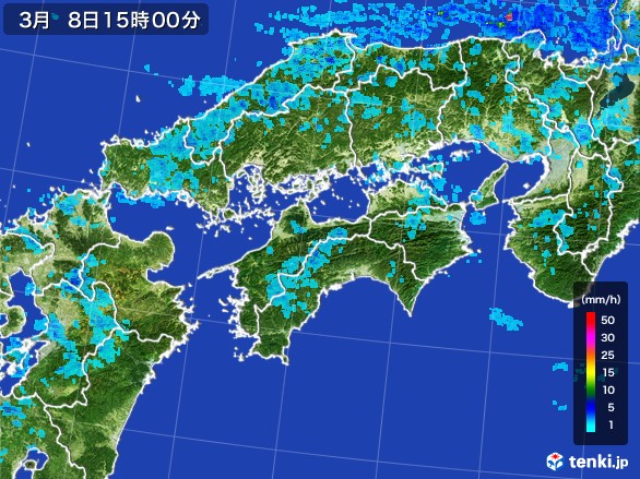 四国地方の雨雲レーダー(2017年03月08日)