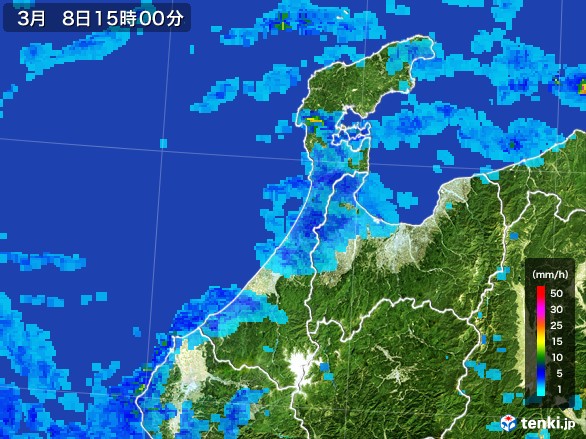 石川県の雨雲レーダー(2017年03月08日)