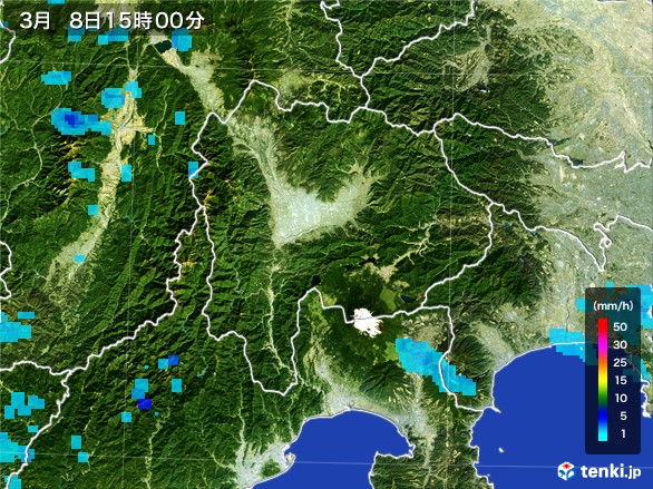山梨県の雨雲レーダー(2017年03月08日)