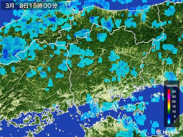岡山県の雨雲レーダー(2017年03月08日)