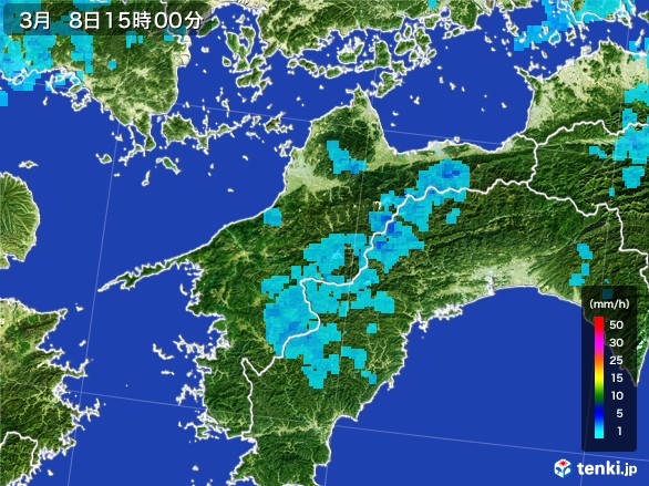 愛媛県の雨雲レーダー(2017年03月08日)