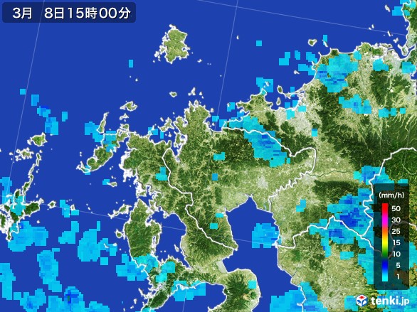 佐賀県の雨雲レーダー(2017年03月08日)
