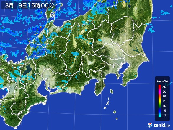 関東・甲信地方の雨雲レーダー(2017年03月09日)