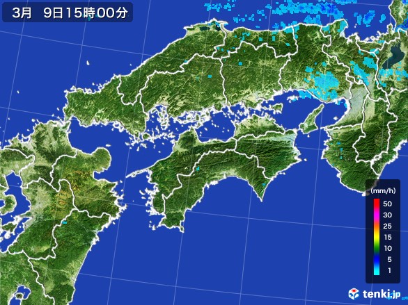 四国地方の雨雲レーダー(2017年03月09日)