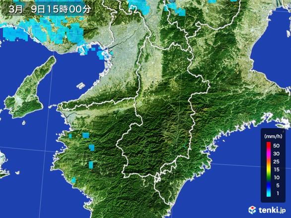 奈良県の雨雲レーダー(2017年03月09日)