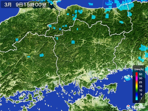 岡山県の雨雲レーダー(2017年03月09日)