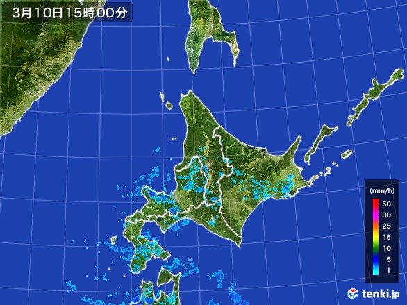 北海道地方の雨雲レーダー(2017年03月10日)