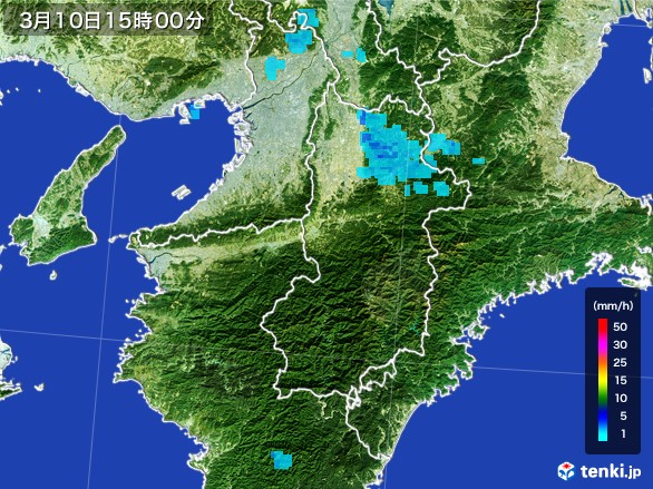 奈良県の雨雲レーダー(2017年03月10日)