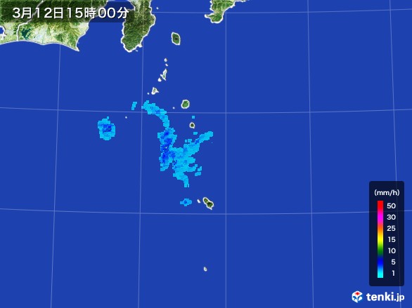 伊豆諸島(東京都)の雨雲レーダー(2017年03月12日)