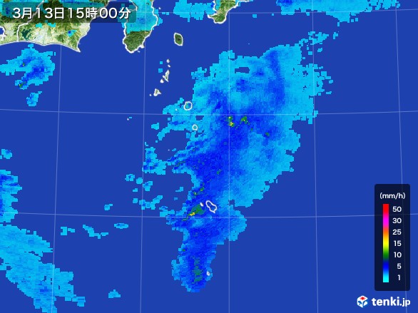伊豆諸島(東京都)の雨雲レーダー(2017年03月13日)