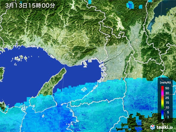 大阪府の雨雲レーダー(2017年03月13日)