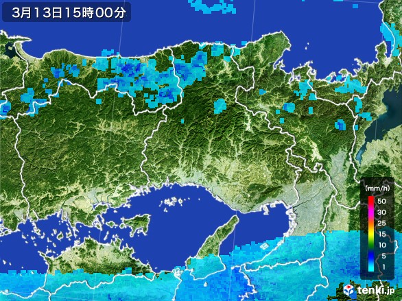 兵庫県の雨雲レーダー(2017年03月13日)