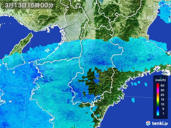 奈良県の雨雲レーダー(2017年03月13日)