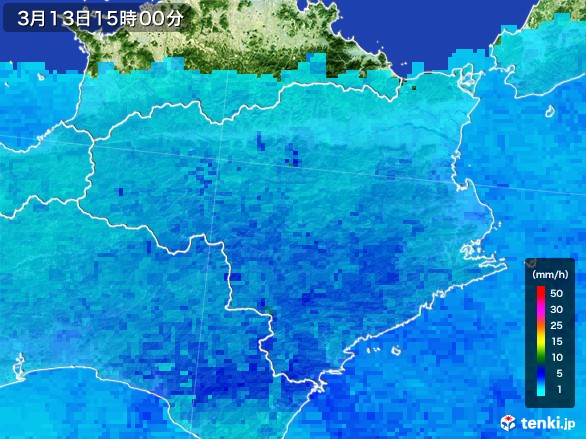 徳島県の雨雲レーダー(2017年03月13日)