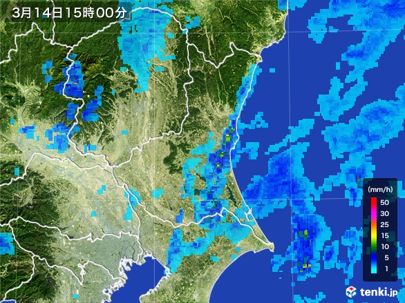 茨城県の雨雲レーダー(2017年03月14日)