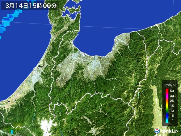 富山県の雨雲レーダー(2017年03月14日)