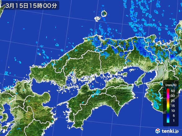 中国地方の雨雲レーダー(2017年03月15日)