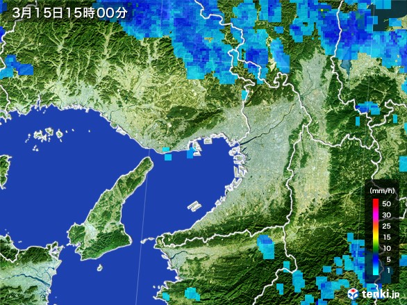 大阪府の雨雲レーダー(2017年03月15日)