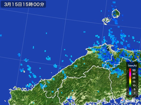島根県の雨雲レーダー(2017年03月15日)
