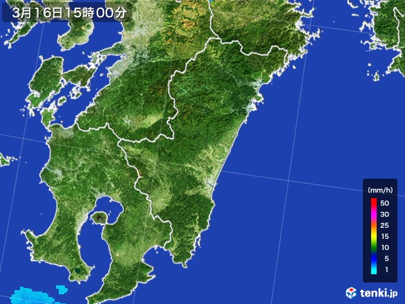 宮崎県の雨雲レーダー(2017年03月16日)