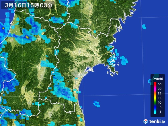 宮城県の雨雲レーダー(2017年03月16日)