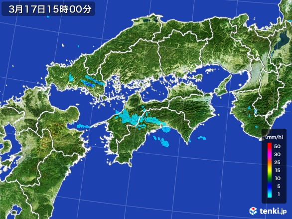 四国地方の雨雲レーダー(2017年03月17日)