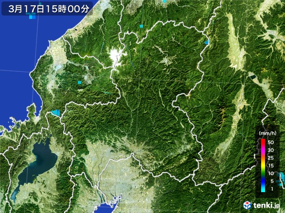 岐阜県の雨雲レーダー(2017年03月17日)