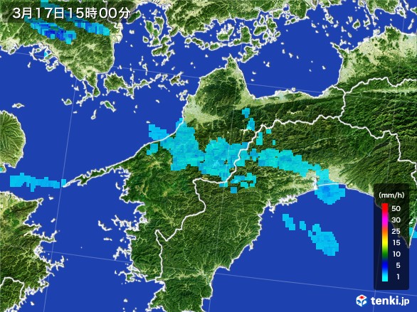 愛媛県の雨雲レーダー(2017年03月17日)