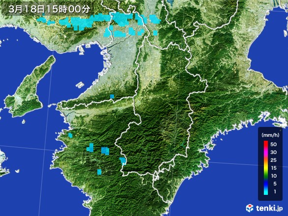 奈良県の雨雲レーダー(2017年03月18日)