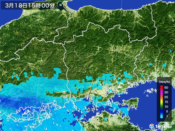 岡山県の雨雲レーダー(2017年03月18日)