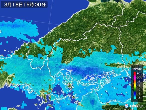 広島県の雨雲レーダー(2017年03月18日)