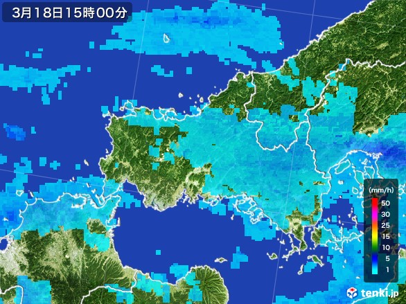 山口県の雨雲レーダー(2017年03月18日)
