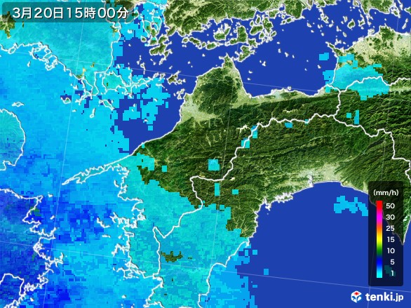 愛媛県の雨雲レーダー(2017年03月20日)