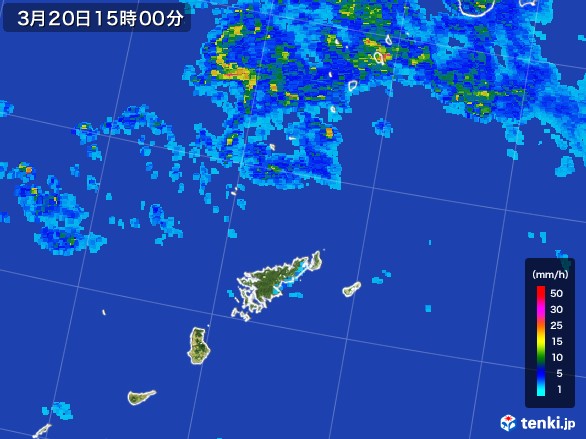 奄美諸島(鹿児島県)の雨雲レーダー(2017年03月20日)