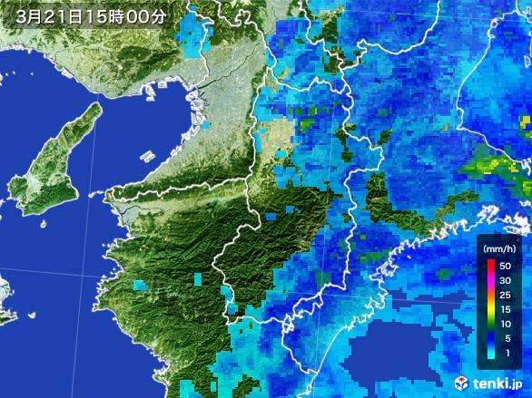 奈良県の雨雲レーダー(2017年03月21日)