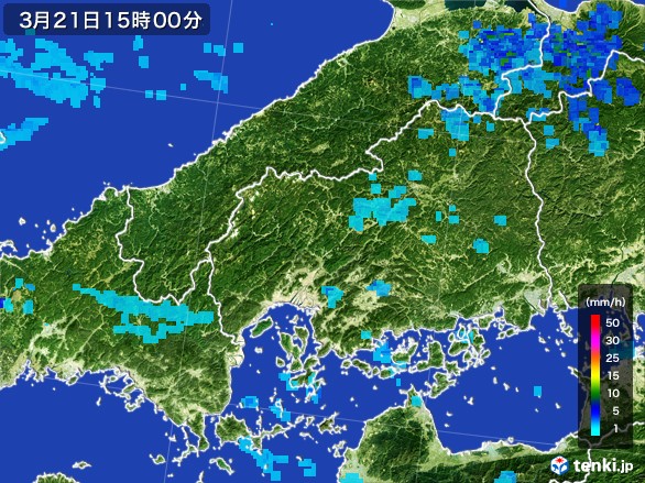 広島県の雨雲レーダー(2017年03月21日)