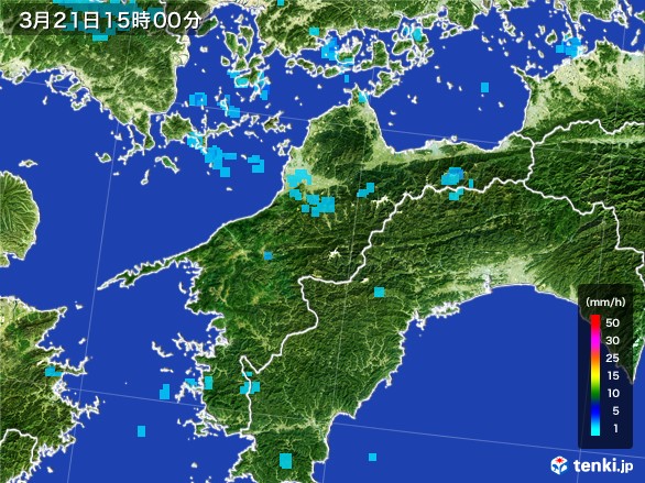 愛媛県の雨雲レーダー(2017年03月21日)