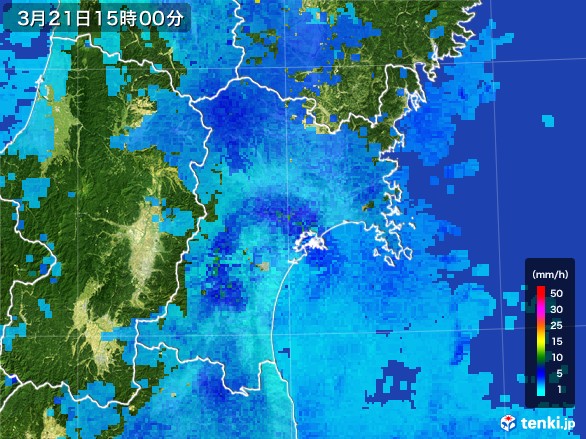 宮城県の雨雲レーダー(2017年03月21日)