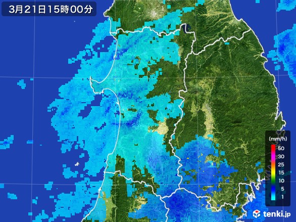 秋田県の雨雲レーダー(2017年03月21日)