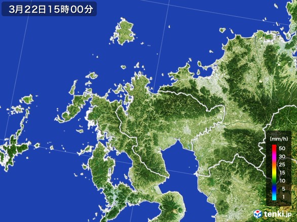 佐賀県の雨雲レーダー(2017年03月22日)