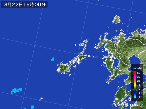 五島列島(長崎県)の雨雲レーダー(2017年03月22日)